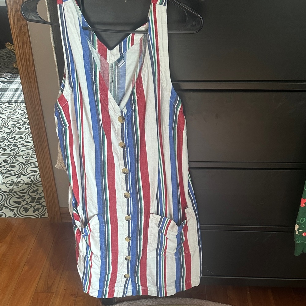 Striped Button-Front Tank Dress in Red, Blue & Green